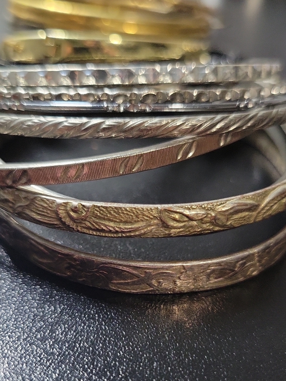 Stacked Metallic Bangle Bracelet Lot - Gold & Silver Tones